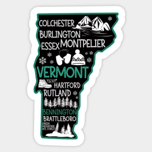 Vermont Bennington cute map Burlington Rutland Brattleboro Colchester Hartford Sticker